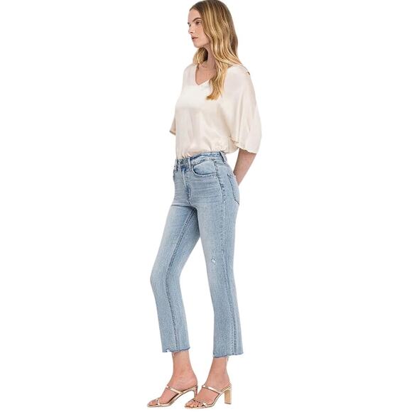 FLYING MONKEY Women's Polite High Rise Crop Straight Jeans Size 26 In Light - Picture 3 of 13